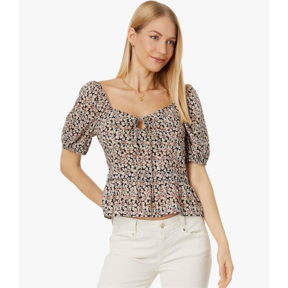 Paige NWT Azul Smocked Back Puff Sleeve Blouse Top in Black Multi // S - Picture 1 of 15